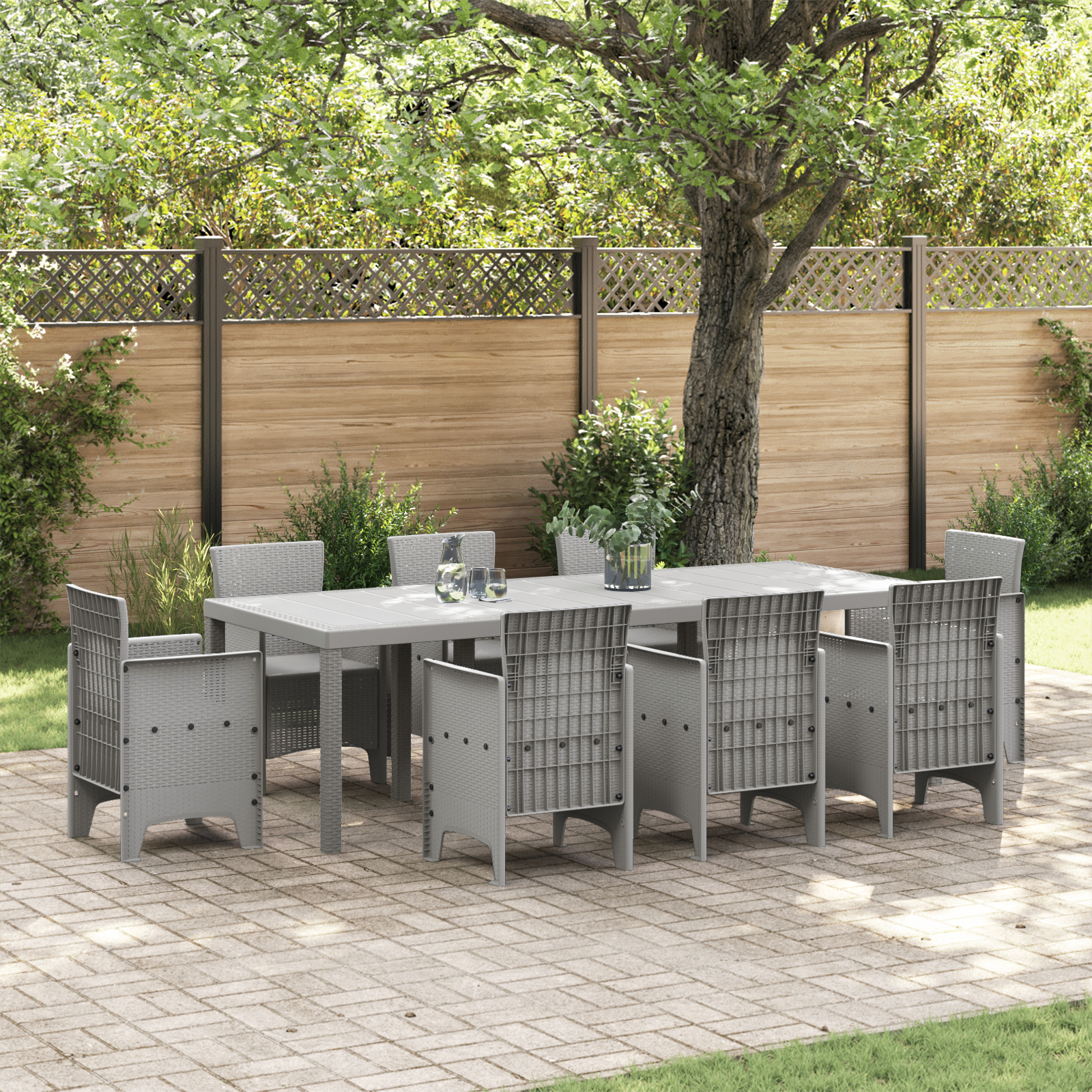 Masă de grădină vidaXL gri deschis 250x100x73 cm Poly Rattan Masă de grădină vidaXL gri deschis 250x100x73 cm Poly Rattan