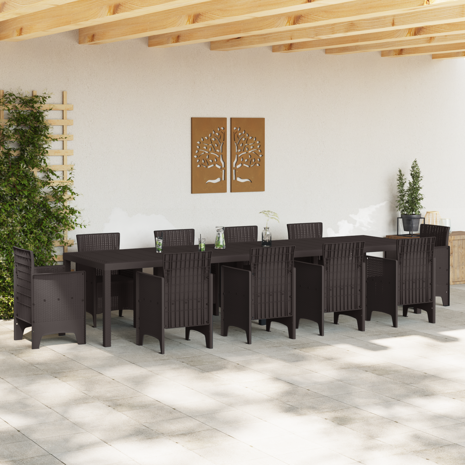 Masă de grădină vidaXL maro 350x100x73 cm din poli ratan Masă de grădină vidaXL maro 350x100x73 cm din poli ratan