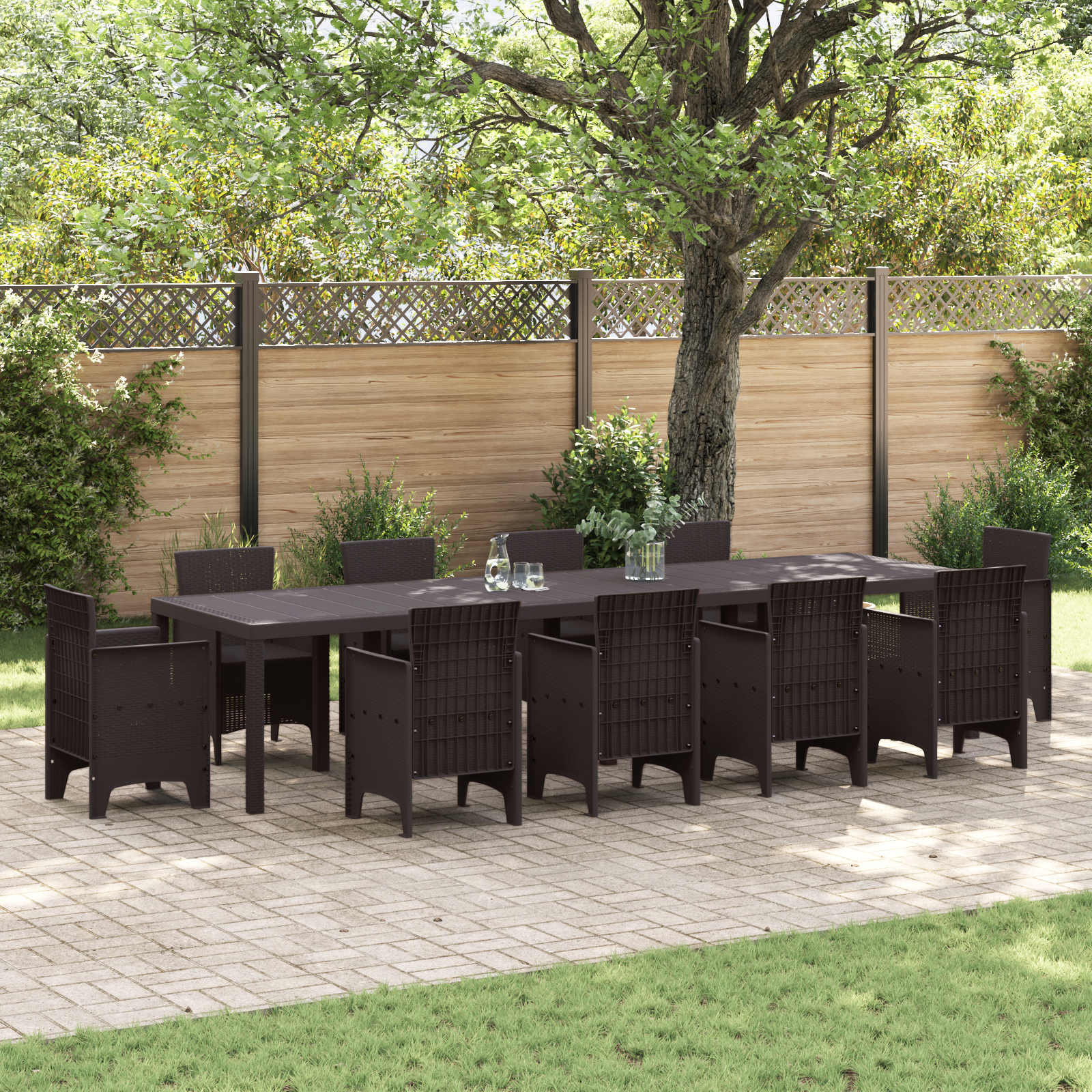 Masă de grădină vidaXL maro 350x100x73 cm din poli ratan Masă de grădină vidaXL maro 350x100x73 cm din poli ratan