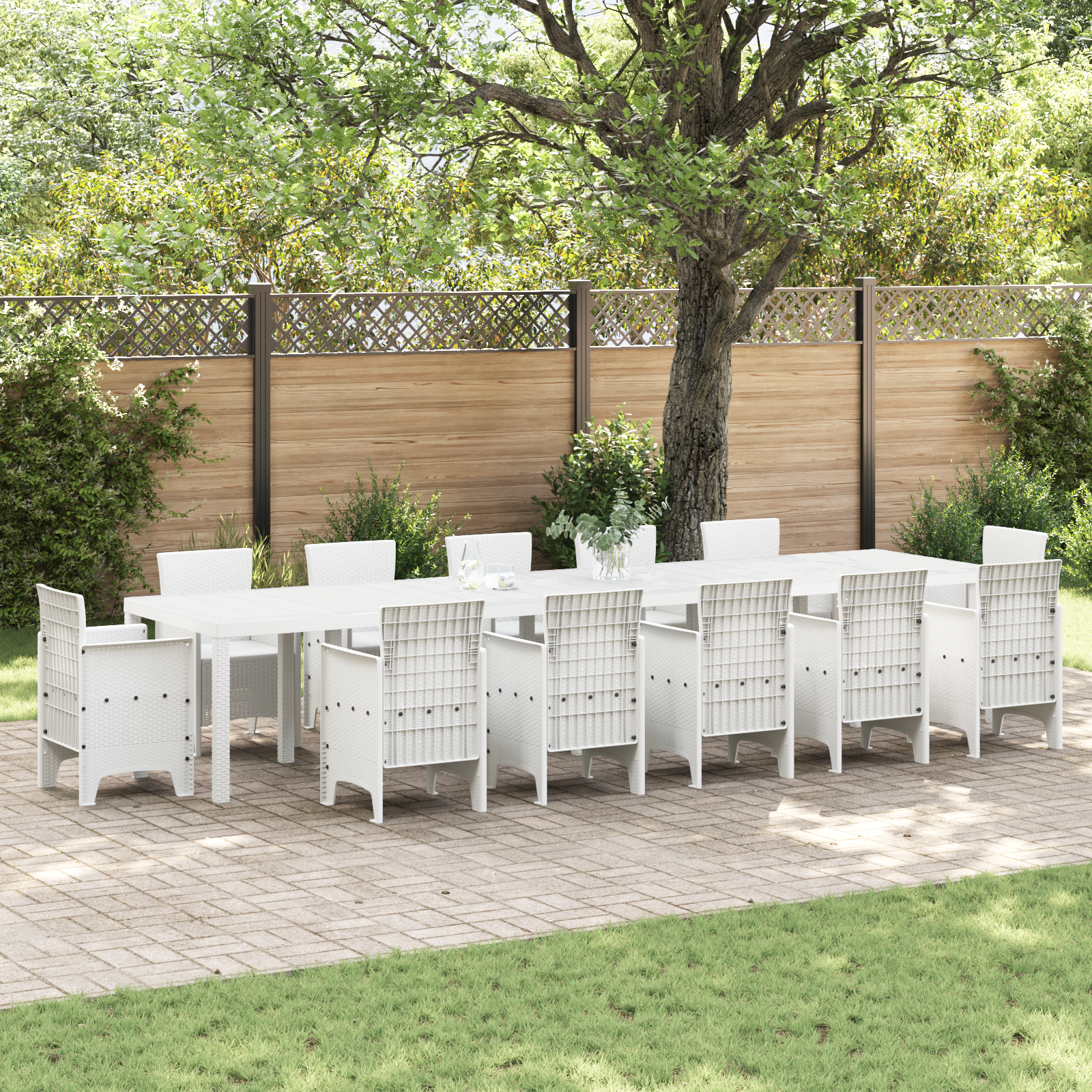 Masă de Grădină vidaXL albă 400x100x73 cm din rattan polimer Masă de Grădină vidaXL albă 400x100x73 cm din rattan polimer