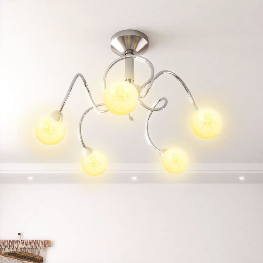 vidaXL Plafonieră cu abajururi rotunde din sticlă, 5 becuri LED G9