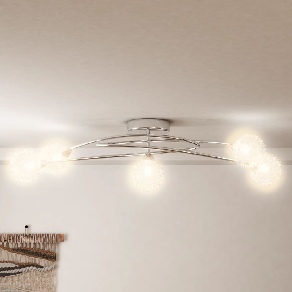 vidaXL Plafonieră cu abajururi din plasă de sârmă, 5 becuri LED G9 vidaXL Plafonieră cu abajururi din plasă de sârmă, 5 becuri LED G9
