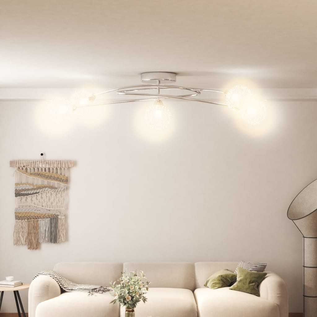 vidaXL Plafonieră cu abajururi din plasă de sârmă, 5 becuri LED G9 vidaXL Plafonieră cu abajururi din plasă de sârmă, 5 becuri LED G9