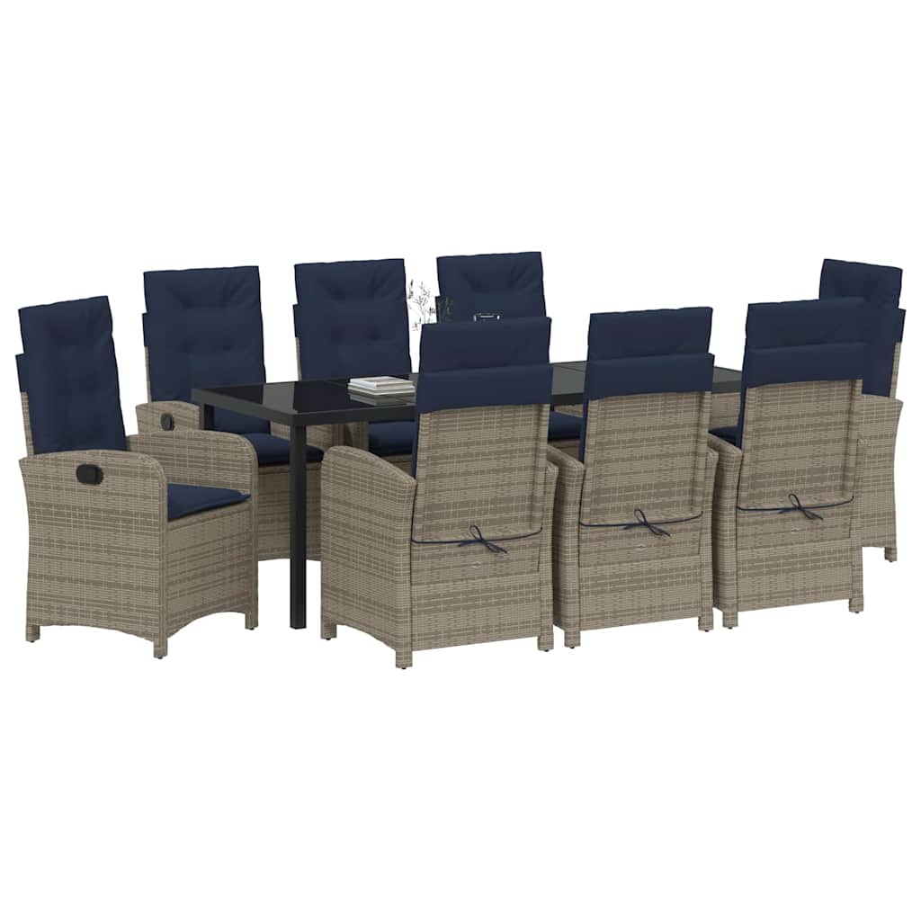 vidaXL Set de dining pentru grădină , 9 piese, cu perne, din ratan sintetic gri. vidaXL Set de dining pentru grădină , 9 piese, cu perne, din ratan sintetic gri.