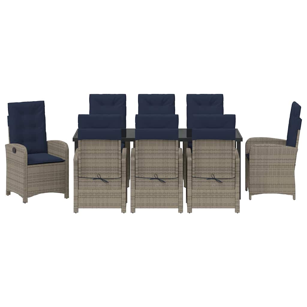 vidaXL Set de dining pentru grădină , 9 piese, cu perne, din ratan sintetic gri. vidaXL Set de dining pentru grădină , 9 piese, cu perne, din ratan sintetic gri.