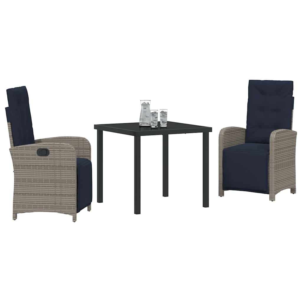 vidaXL Set dining grădină , 3 piese, gri, din rattan și poliester.