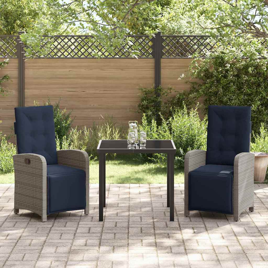 vidaXL Set dining grădină , 3 piese, gri, din rattan și poliester.