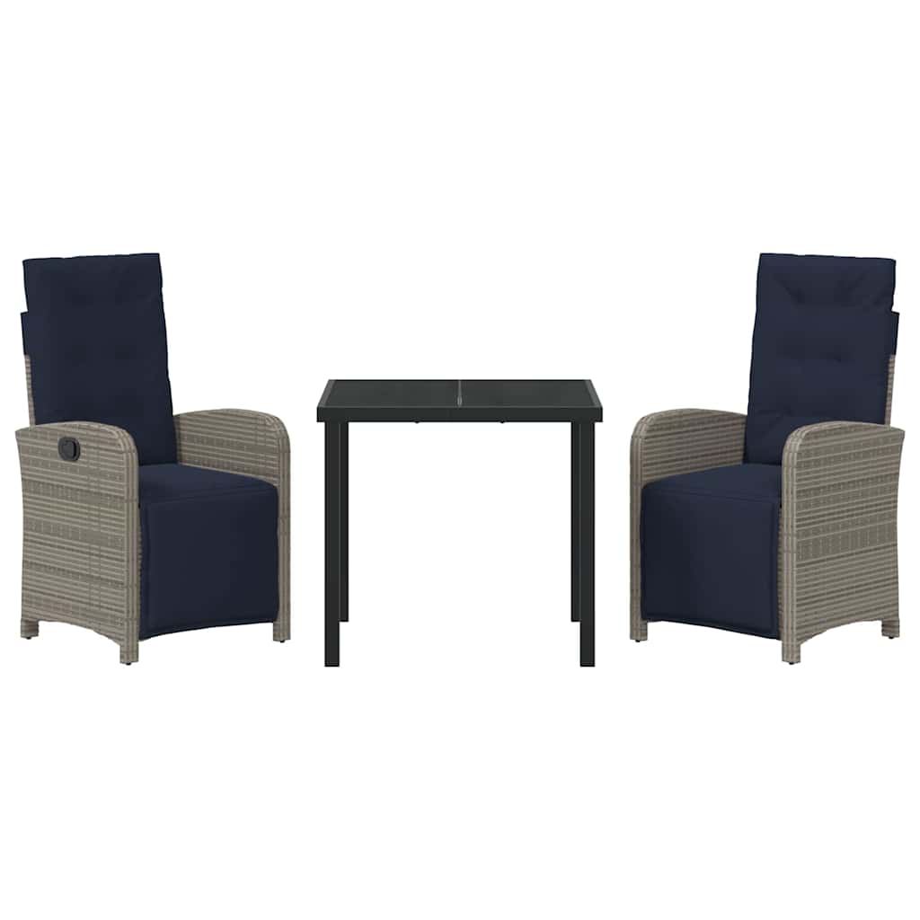 vidaXL Set dining grădină , 3 piese, gri, din rattan și poliester.