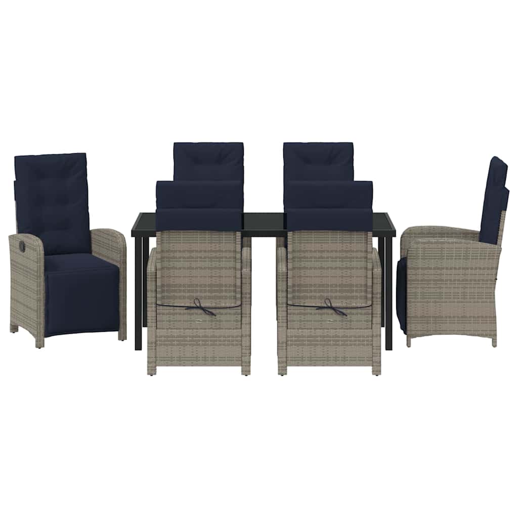 vidaXL Set de dining pentru grădină , 7 piese, din ratan gri din poliester. vidaXL Set de dining pentru grădină , 7 piese, din ratan gri din poliester.