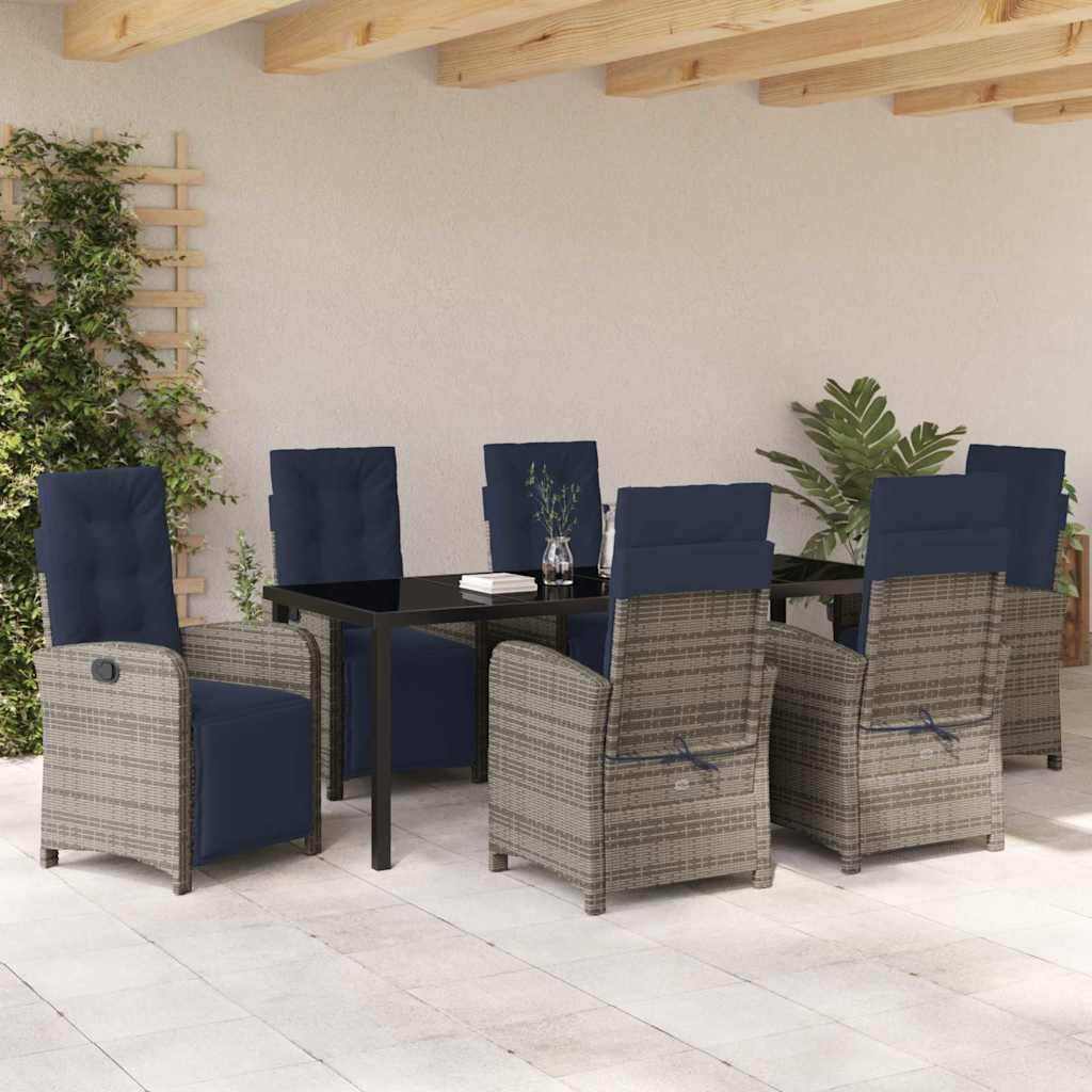 vidaXL Set de dining pentru grădină , 7 piese, din rattan polietilenic gri. vidaXL Set de dining pentru grădină , 7 piese, din rattan polietilenic gri.