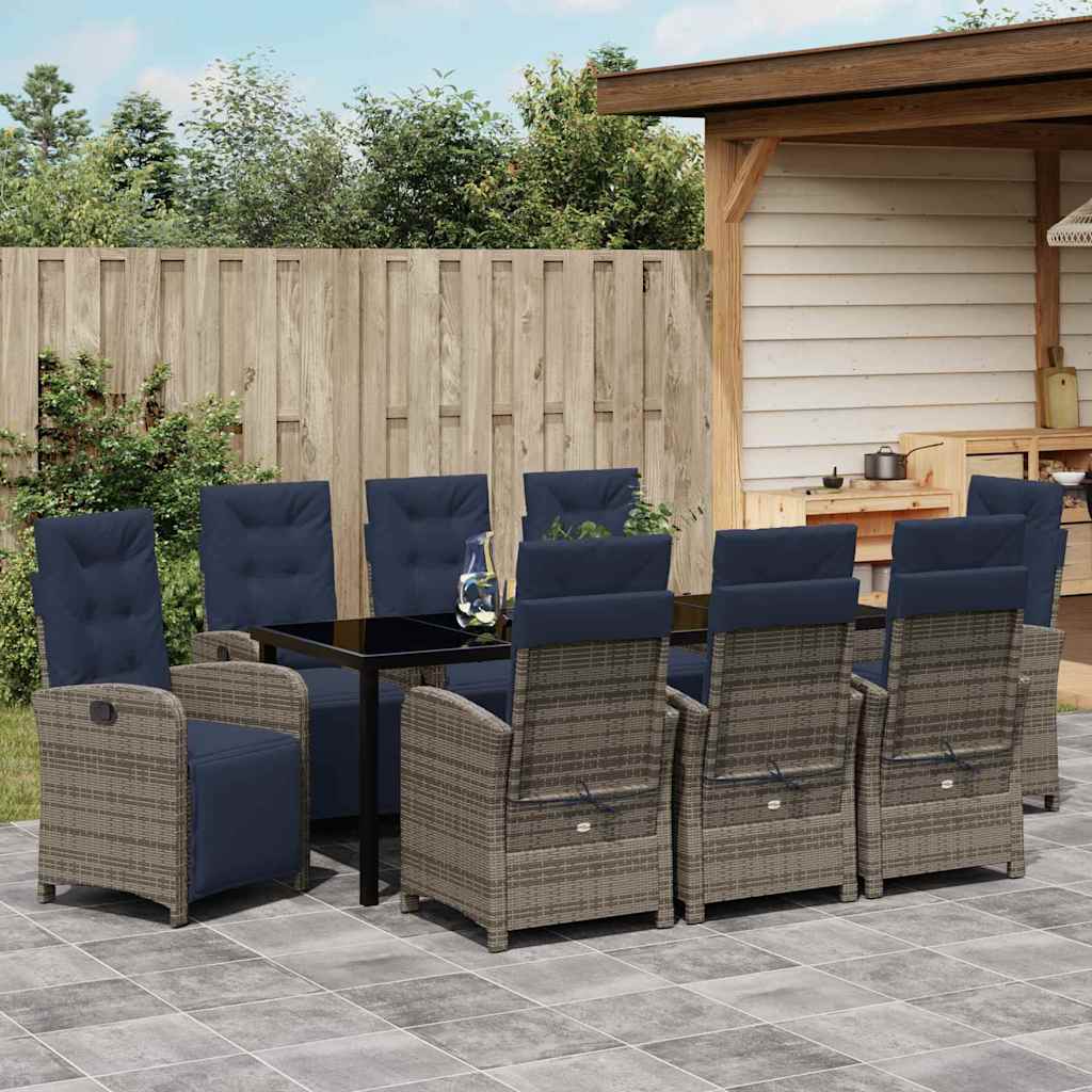 vidaXL Set de dining pentru grădină , 9 piese, gri, din rattan sintetic. vidaXL Set de dining pentru grădină , 9 piese, gri, din rattan sintetic.