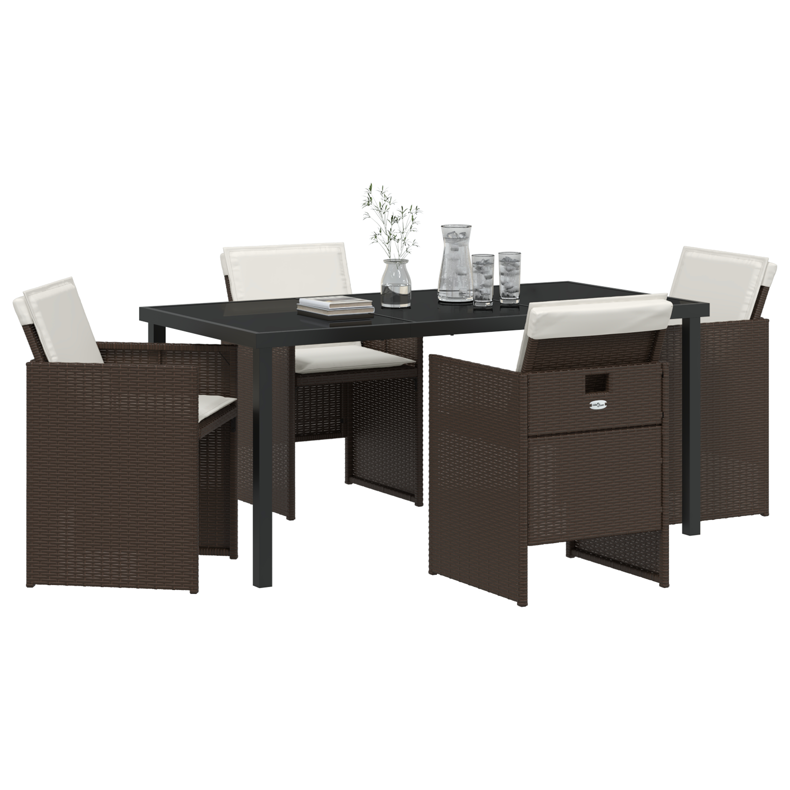 vidaXL Set de dining pentru grădină 5 piese cu perne maro din ratan din poliester vidaXL Set de dining pentru grădină 5 piese cu perne maro din ratan din poliester