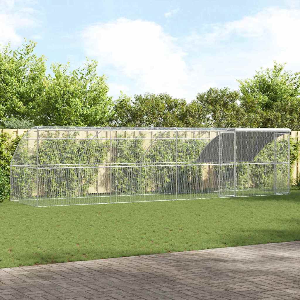 vidaXL Cușcă pentru pui Argintiu 800 x 200 x 198.5 cm Oțel galvanizat