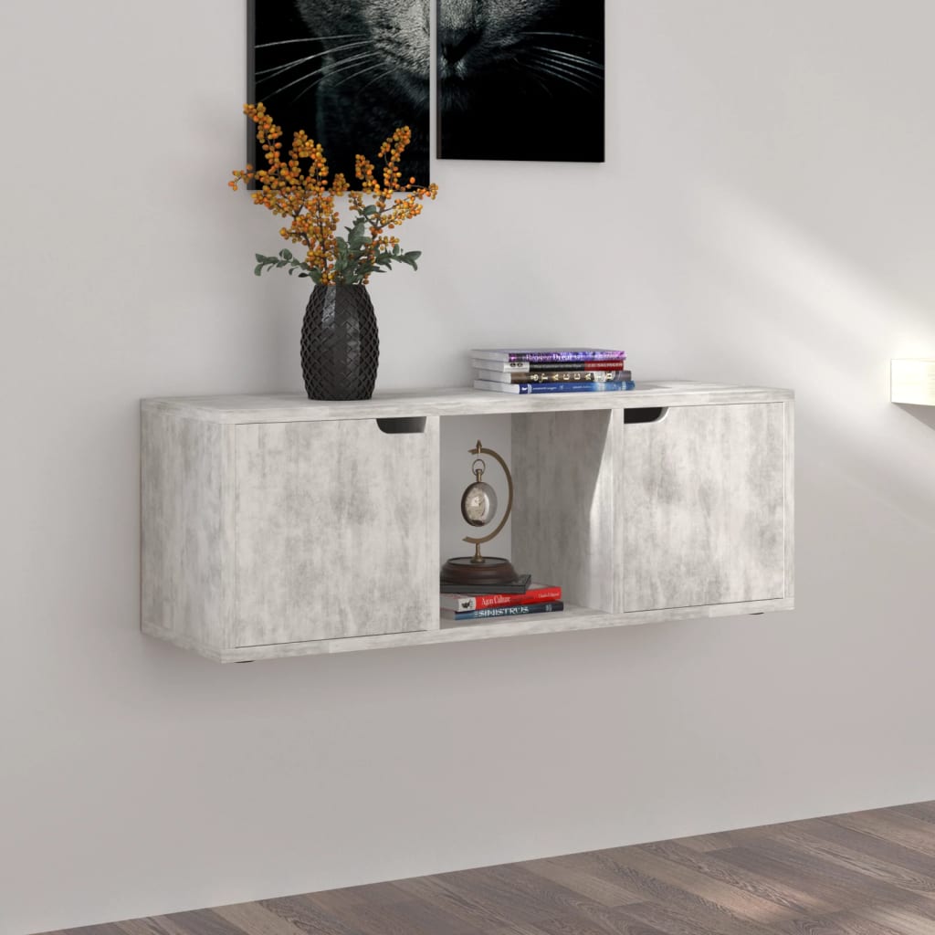 vidaXL Comodă TV, gri beton, 88,5x27,5x30,5 cm, lemn prelucrat vidaXL Comodă TV, gri beton, 88,5x27,5x30,5 cm, lemn prelucrat
