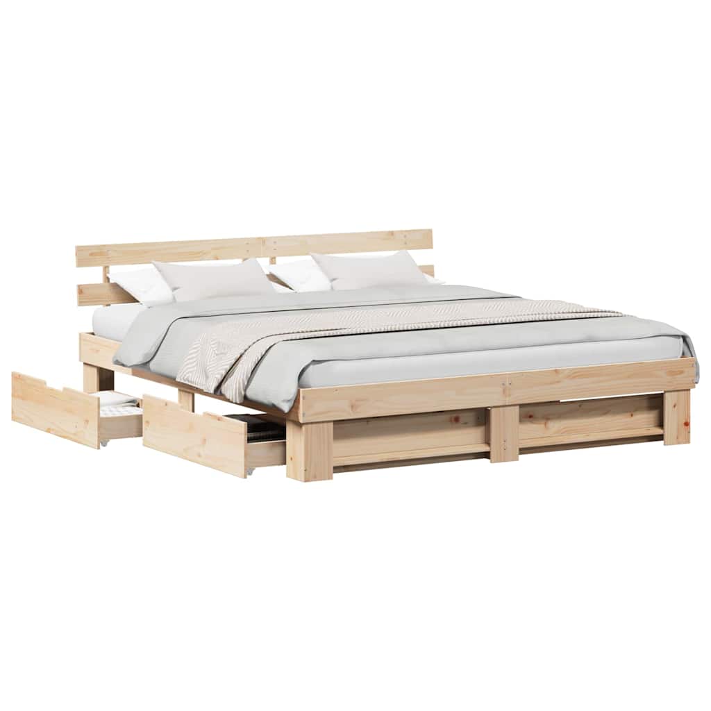 vidaXL Cadru de pat cu headboard Maro 200 x 200 cm Lemn masiv de pin vidaXL Cadru de pat cu headboard Maro 200 x 200 cm Lemn masiv de pin