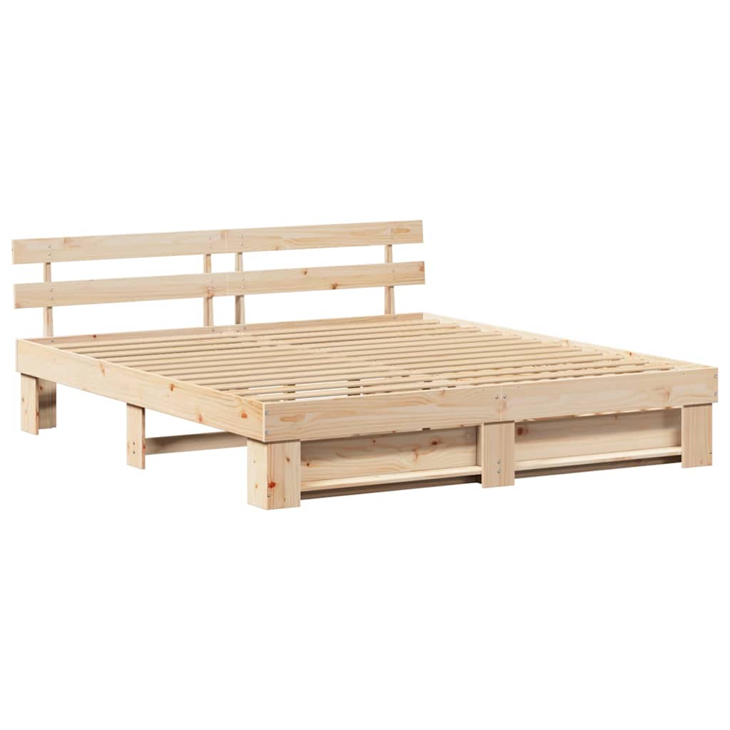 vidaXL Cadru de pat cu headboard Maro 200 x 200 cm Lemn masiv de pin vidaXL Cadru de pat cu headboard Maro 200 x 200 cm Lemn masiv de pin