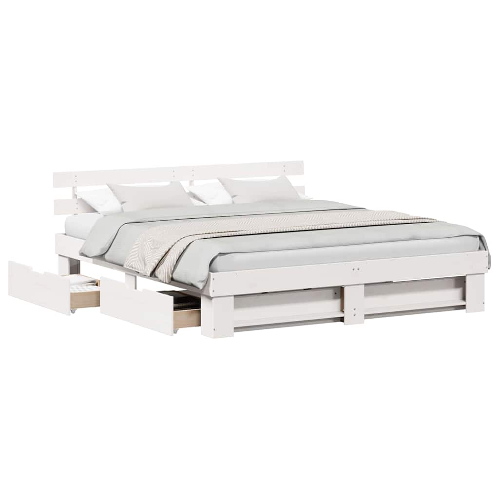 vidaXL Cadru de pat cu headboard Alb 200 x 200 cm Lemn masiv de pin vidaXL Cadru de pat cu headboard Alb 200 x 200 cm Lemn masiv de pin