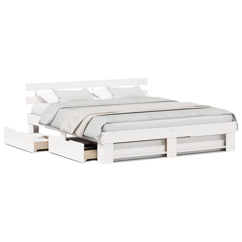 vidaXL Cadru de pat cu headboard Alb 200 x 200 cm Lemn masiv de pin vidaXL Cadru de pat cu headboard Alb 200 x 200 cm Lemn masiv de pin