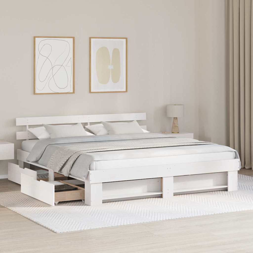 vidaXL Cadru de pat cu headboard Alb 200 x 200 cm Lemn masiv de pin vidaXL Cadru de pat cu headboard Alb 200 x 200 cm Lemn masiv de pin