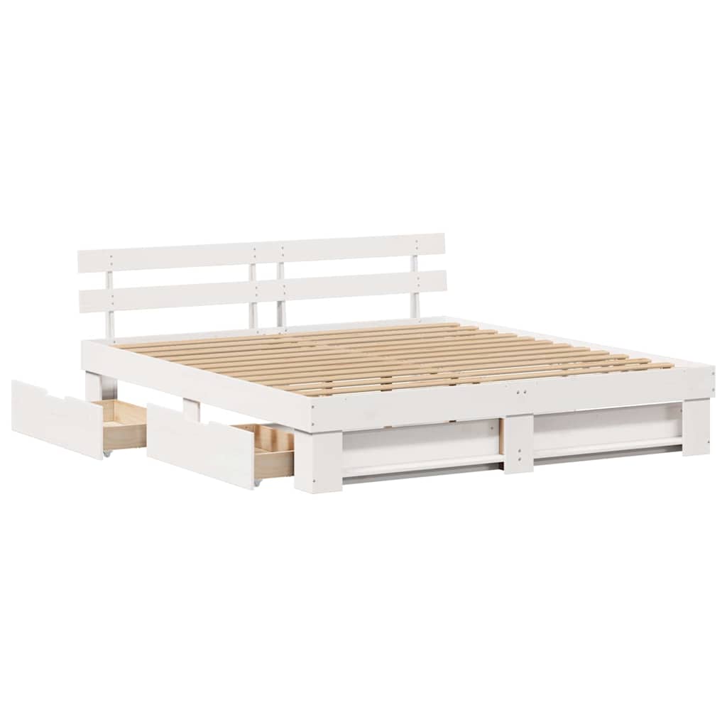 vidaXL Cadru de pat cu headboard Alb 200 x 200 cm Lemn masiv de pin vidaXL Cadru de pat cu headboard Alb 200 x 200 cm Lemn masiv de pin