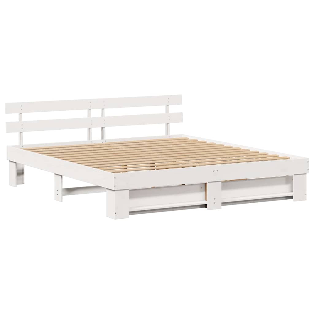 vidaXL Cadru de pat cu headboard Alb 200 x 200 cm Lemn masiv de pin vidaXL Cadru de pat cu headboard Alb 200 x 200 cm Lemn masiv de pin