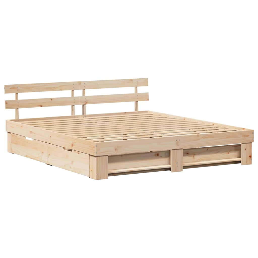 vidaXL Cadru de pat cu headboard Maro 180 x 200 cm Lemn masiv de pin vidaXL Cadru de pat cu headboard Maro 180 x 200 cm Lemn masiv de pin