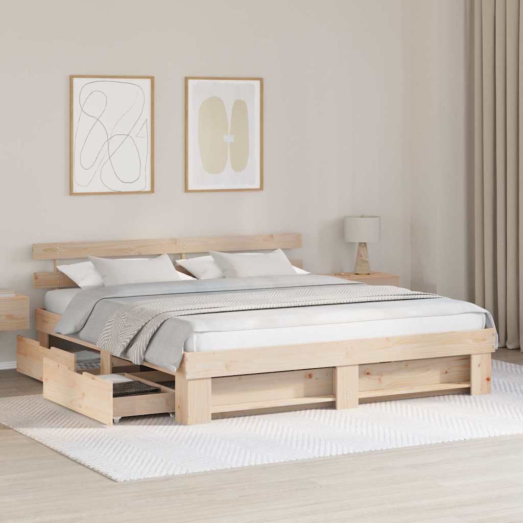 vidaXL Cadru de pat cu headboard Maro 180 x 200 cm Lemn masiv de pin vidaXL Cadru de pat cu headboard Maro 180 x 200 cm Lemn masiv de pin