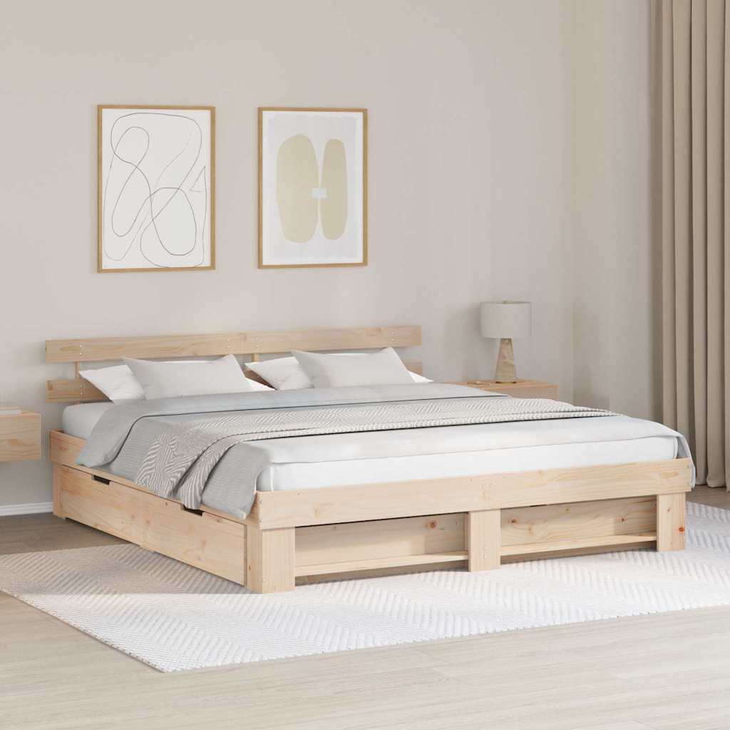vidaXL Cadru de pat cu headboard Maro 180 x 200 cm Lemn masiv de pin vidaXL Cadru de pat cu headboard Maro 180 x 200 cm Lemn masiv de pin