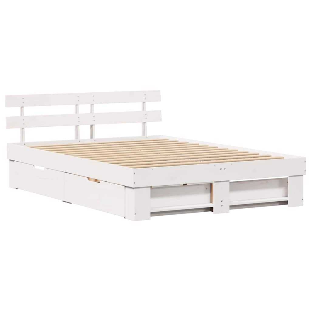 vidaXL Cadru de pat cu headboard Alb 150 x 200 cm Lemn masiv de pin vidaXL Cadru de pat cu headboard Alb 150 x 200 cm Lemn masiv de pin