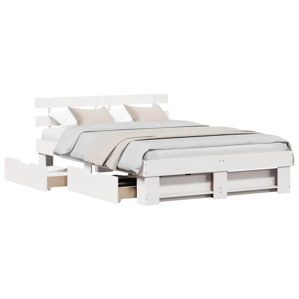 vidaXL Cadru de pat cu headboard Alb 150 x 200 cm Lemn masiv de pin vidaXL Cadru de pat cu headboard Alb 150 x 200 cm Lemn masiv de pin