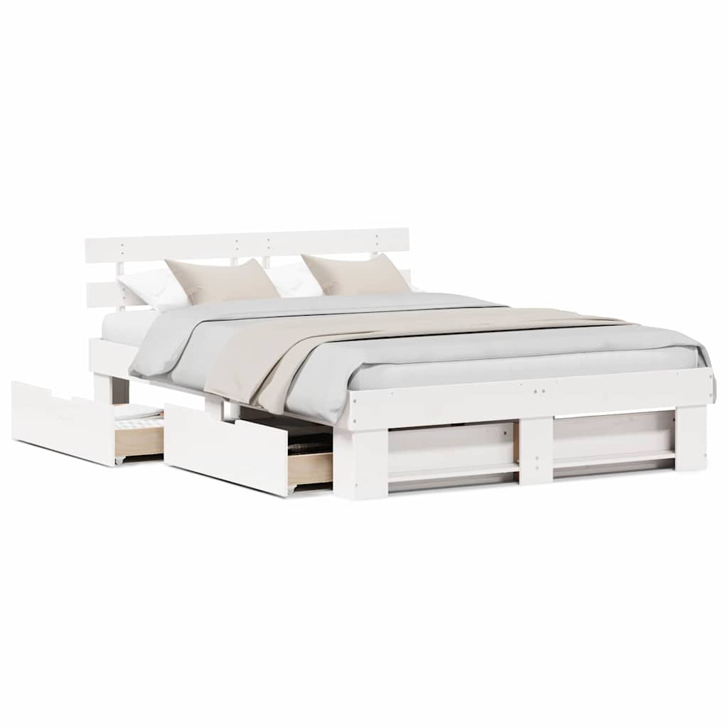 vidaXL Cadru de pat cu headboard Alb 150 x 200 cm Lemn masiv de pin vidaXL Cadru de pat cu headboard Alb 150 x 200 cm Lemn masiv de pin