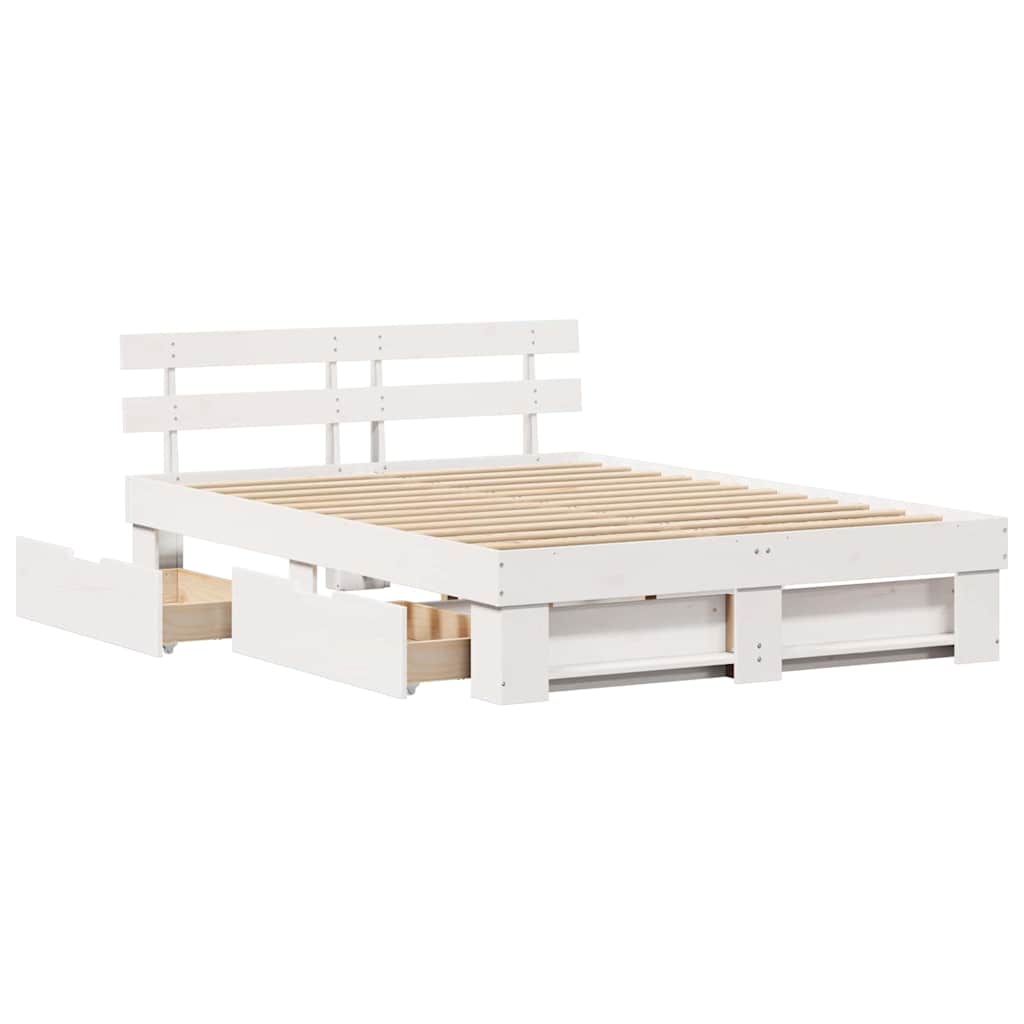 vidaXL Cadru de pat cu headboard Alb 150 x 200 cm Lemn masiv de pin vidaXL Cadru de pat cu headboard Alb 150 x 200 cm Lemn masiv de pin