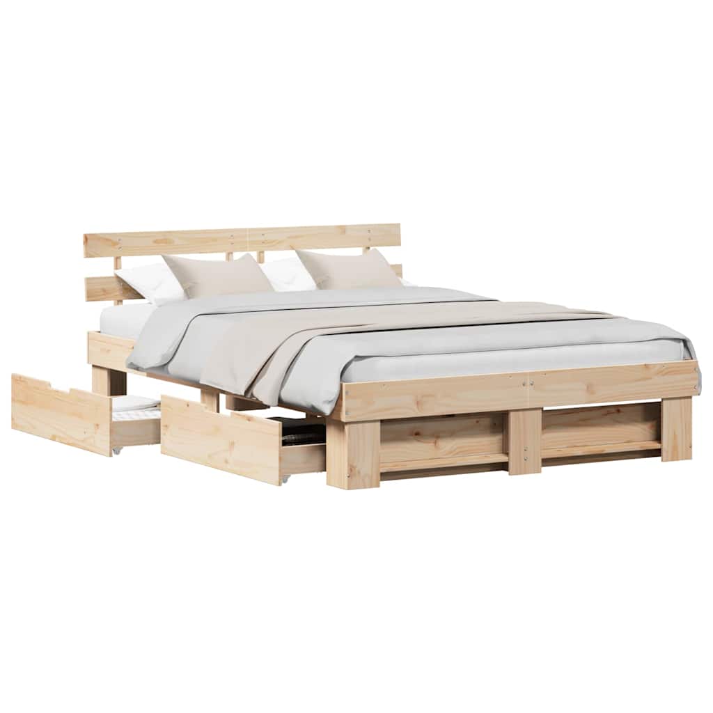 vidaXL Cadru de pat cu headboard Maro 140 x 200 cm Lemn masiv de pin
