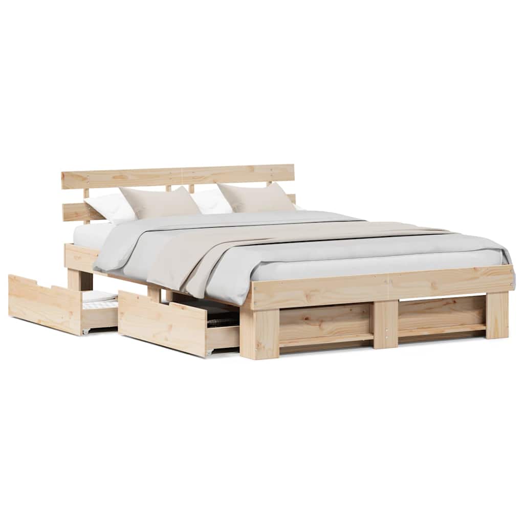 vidaXL Cadru de pat cu headboard Maro 140 x 200 cm Lemn masiv de pin