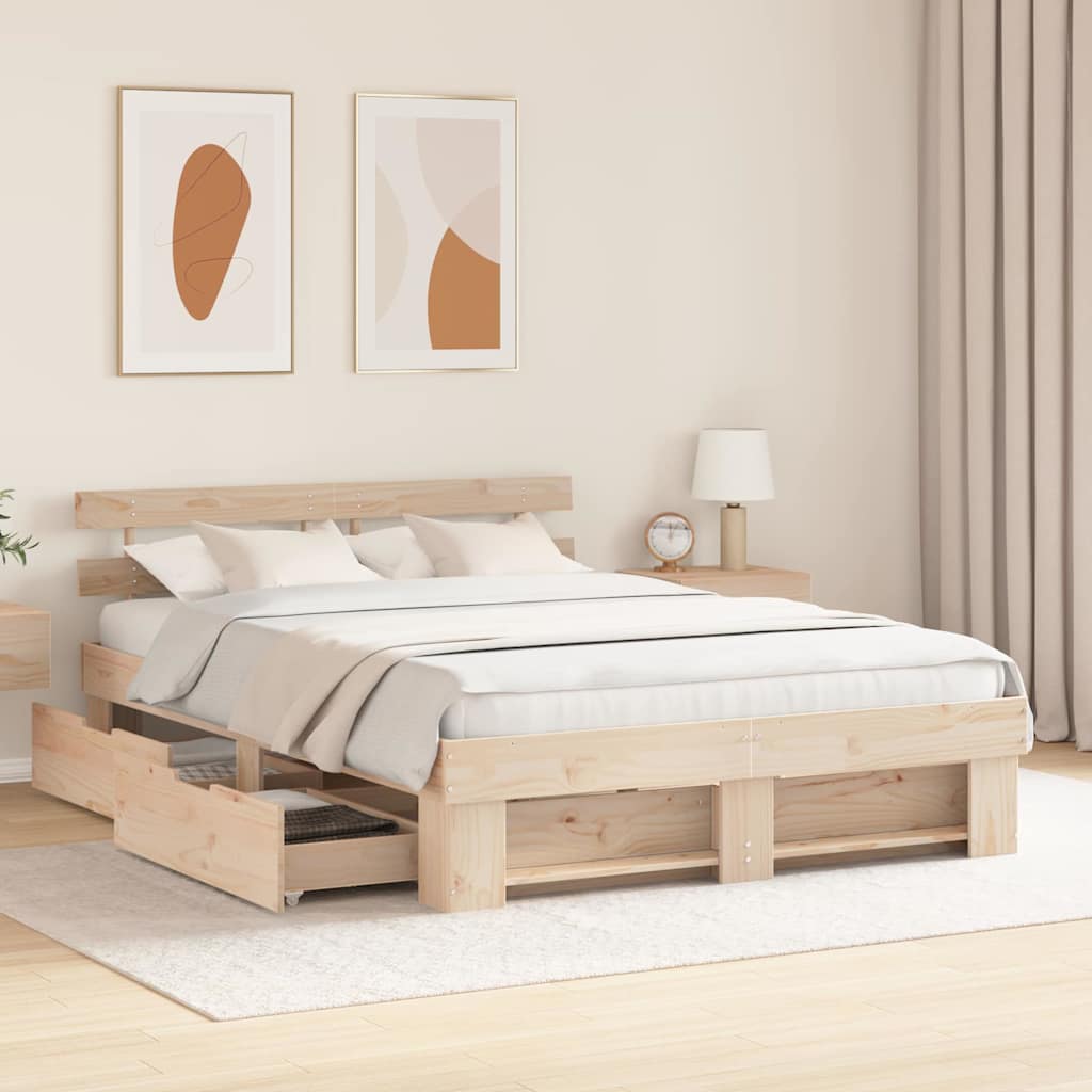 vidaXL Cadru de pat cu headboard Maro 140 x 200 cm Lemn masiv de pin