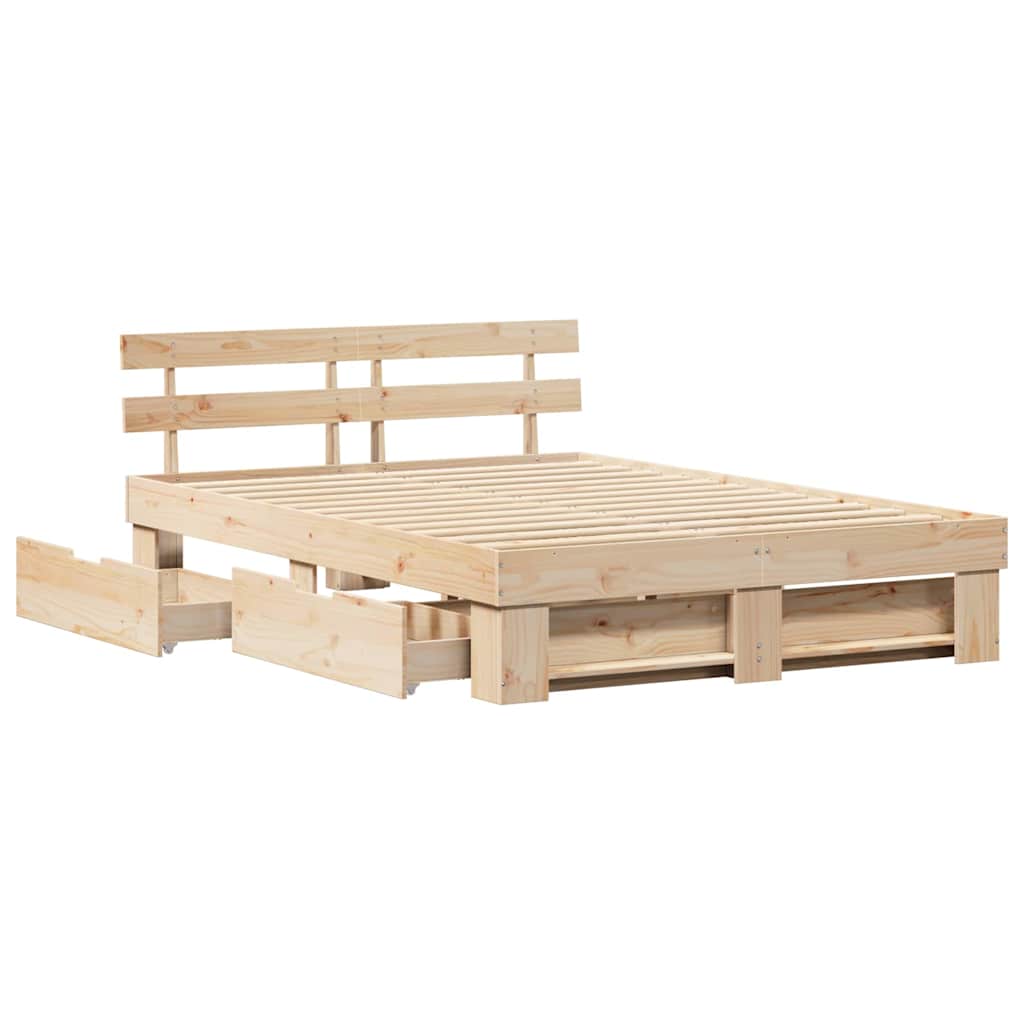 vidaXL Cadru de pat cu headboard Maro 140 x 200 cm Lemn masiv de pin