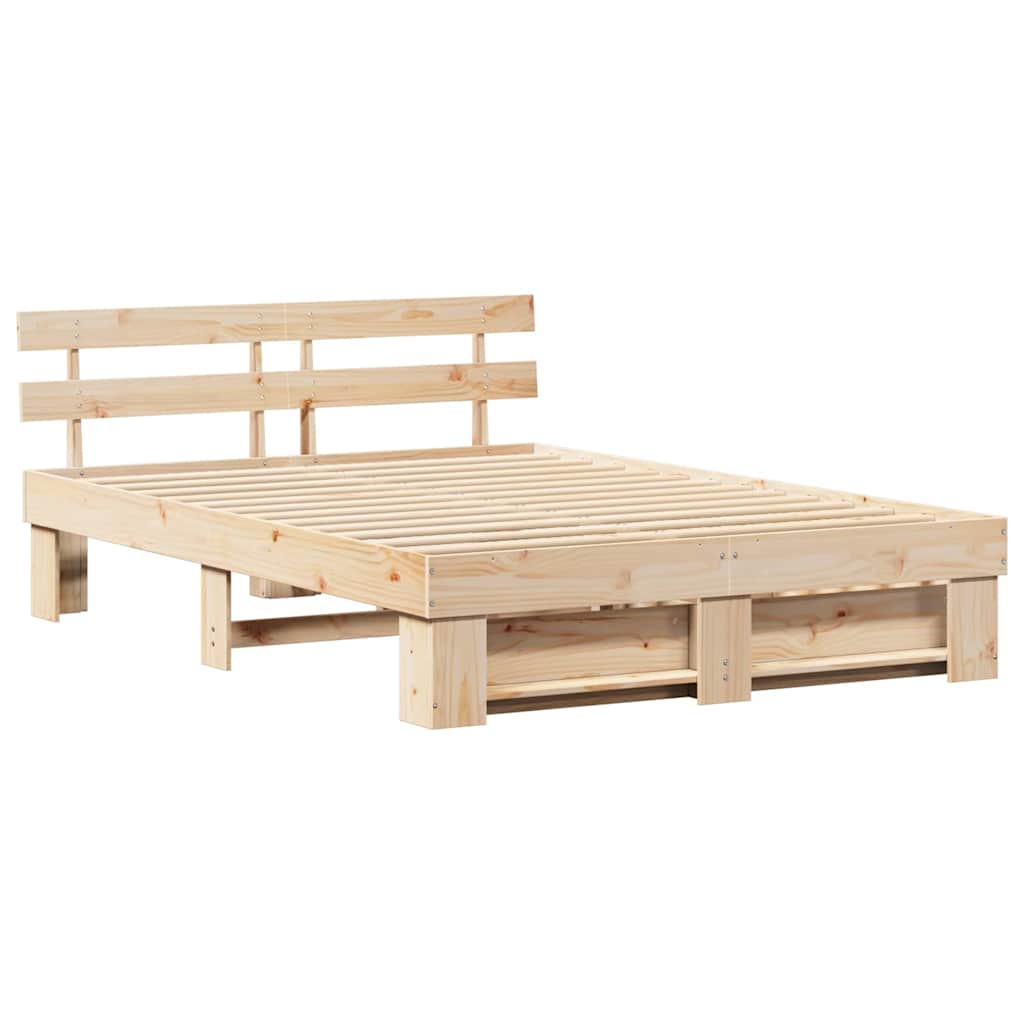 vidaXL Cadru de pat cu headboard Maro 140 x 200 cm Lemn masiv de pin