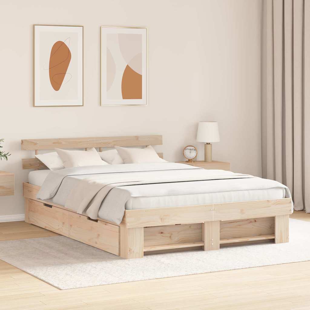 vidaXL Cadru de pat cu headboard Maro 140 x 200 cm Lemn masiv de pin