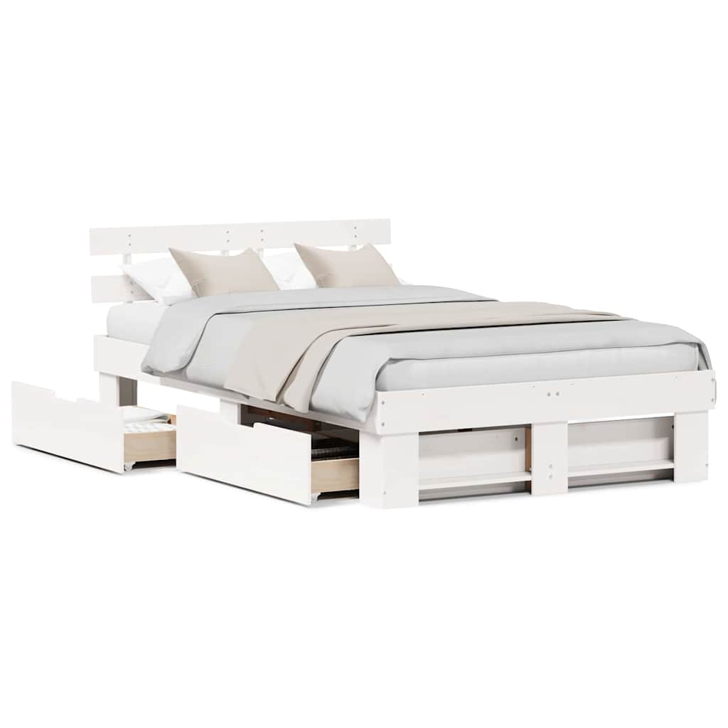 vidaXL Cadru de pat cu headboard Alb 120 x 200 cm Lemn masiv de pin