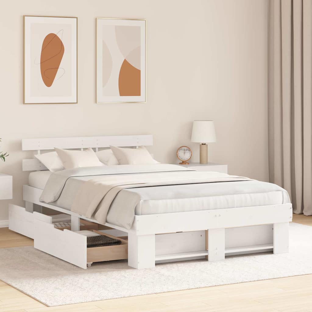 vidaXL Cadru de pat cu headboard Alb 120 x 200 cm Lemn masiv de pin