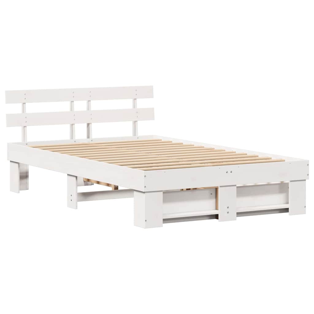 vidaXL Cadru de pat cu headboard Alb 120 x 200 cm Lemn masiv de pin