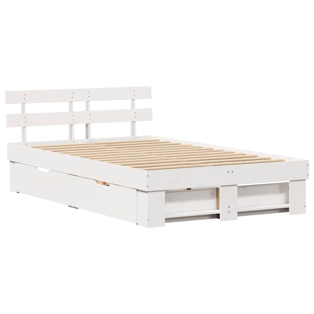 vidaXL Cadru de pat cu headboard Alb 140 x 190 cm Lemn masiv de pin vidaXL Cadru de pat cu headboard Alb 140 x 190 cm Lemn masiv de pin