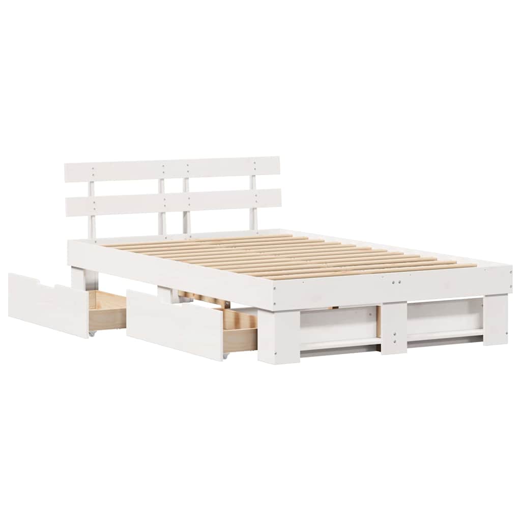 vidaXL Cadru de pat cu headboard Alb 140 x 190 cm Lemn masiv de pin vidaXL Cadru de pat cu headboard Alb 140 x 190 cm Lemn masiv de pin
