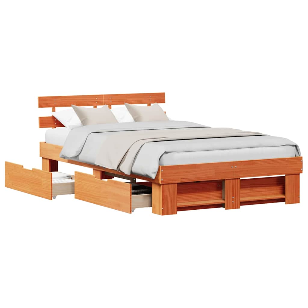 vidaXL Cadru de pat Maro ceruit 120 x 190 cm Lemn masiv de pin vidaXL Cadru de pat Maro ceruit 120 x 190 cm Lemn masiv de pin