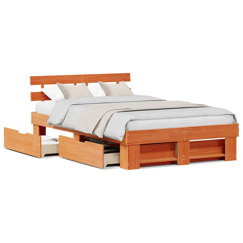 vidaXL Cadru de pat Maro ceruit 120 x 190 cm Lemn masiv de pin vidaXL Cadru de pat Maro ceruit 120 x 190 cm Lemn masiv de pin