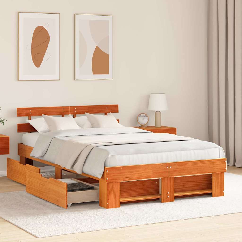 vidaXL Cadru de pat Maro ceruit 120 x 190 cm Lemn masiv de pin vidaXL Cadru de pat Maro ceruit 120 x 190 cm Lemn masiv de pin