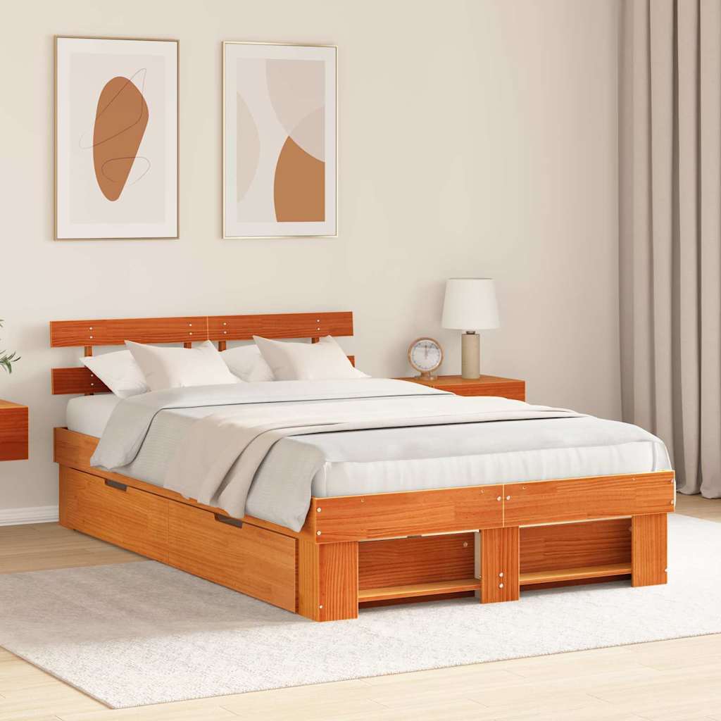vidaXL Cadru de pat Maro ceruit 120 x 190 cm Lemn masiv de pin vidaXL Cadru de pat Maro ceruit 120 x 190 cm Lemn masiv de pin