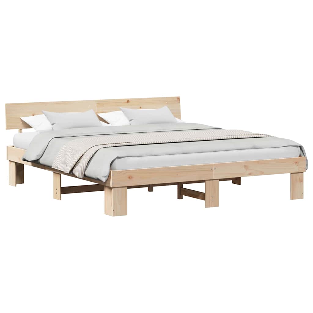 vidaXL Cadru de pat cu headboard Maro 200 x 200 cm Lemn masiv de pin vidaXL Cadru de pat cu headboard Maro 200 x 200 cm Lemn masiv de pin