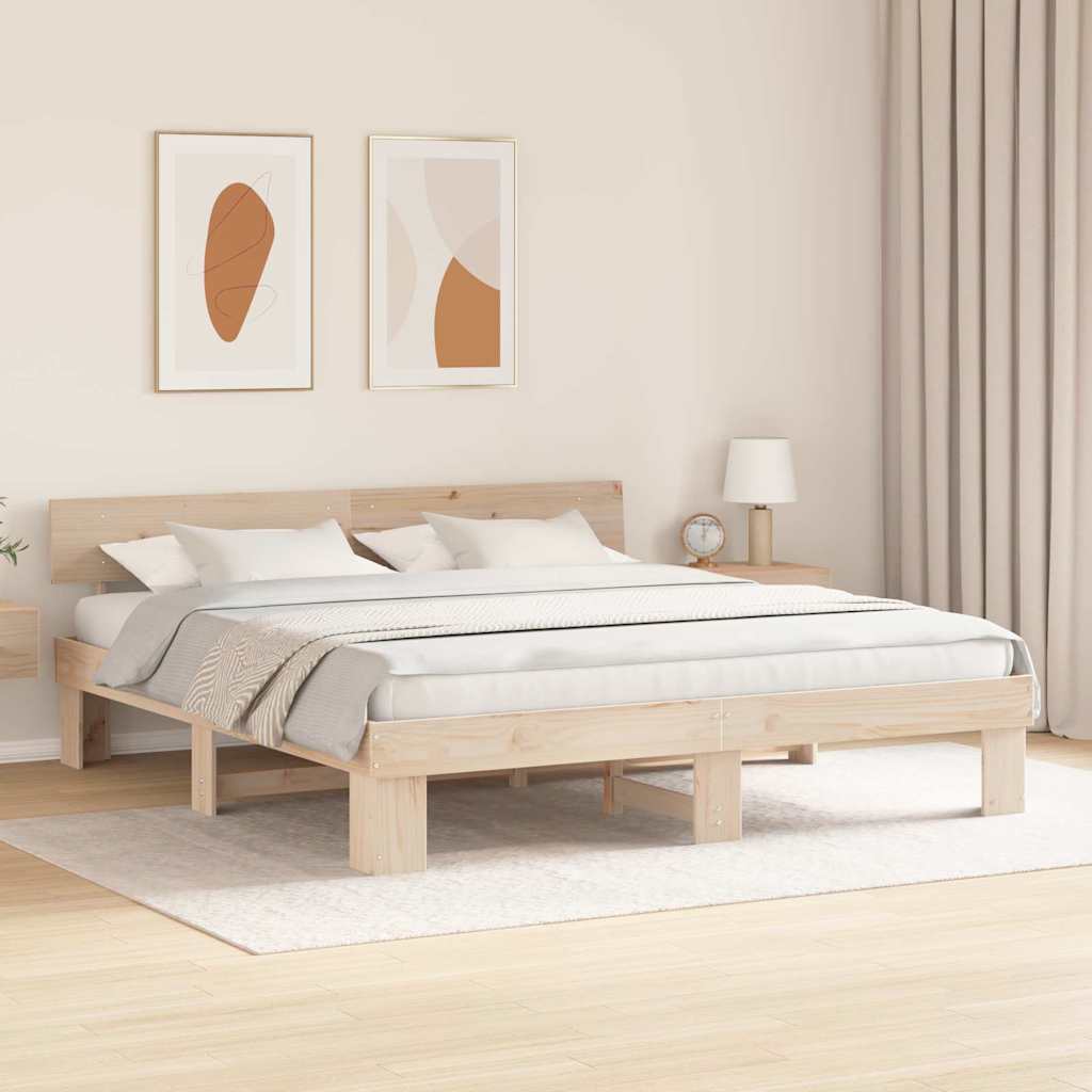 vidaXL Cadru de pat cu headboard Maro 200 x 200 cm Lemn masiv de pin vidaXL Cadru de pat cu headboard Maro 200 x 200 cm Lemn masiv de pin