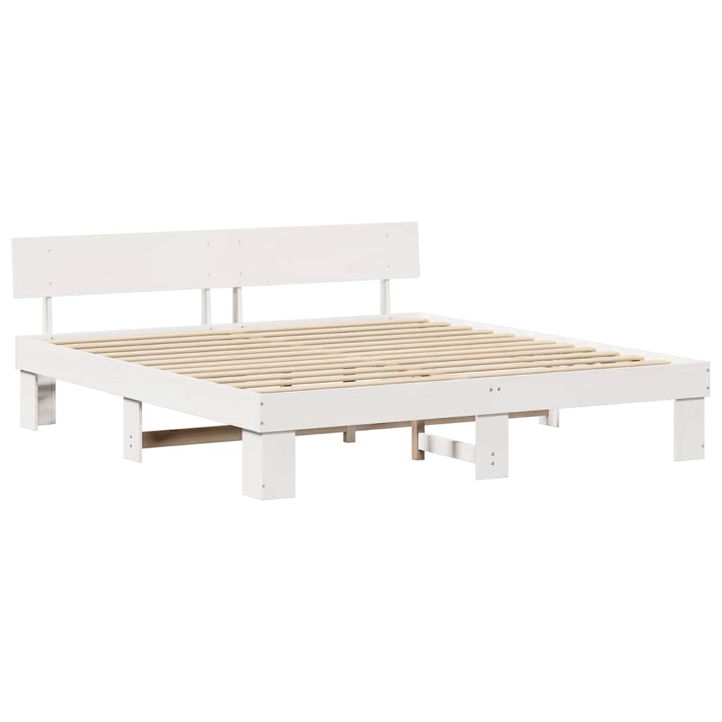 vidaXL Cadru de pat cu headboard Alb 200 x 200 cm Lemn masiv de pin vidaXL Cadru de pat cu headboard Alb 200 x 200 cm Lemn masiv de pin